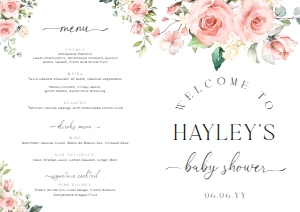 DAR-PNK-10-B3105 - DARCY FLORAL - PINK - BABY SHOWER GAME & MENU BOOKLET - A4: DAR-PNK-10-B3105 - DARCY FLORAL - PINK - BABY SHOWER GAME & MENU BOOKLET