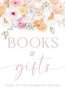 MIL-WHT-7-B3113 - MILLIE FLORAL - WHITE - BOOKS AND GIFTS SIGN - 5" x 7": MIL-WHT-7-B3113 - MILLIE FLORAL - WHITE - BOOKS AND GIFTS SIGN