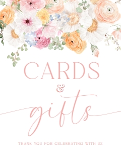 MIL-WHT-7-B3114 - MILLIE FLORAL - WHITE - CARDS AND GIFTS SIGN - 8" x 10": MIL-WHT-7-B3114 - MILLIE FLORAL - WHITE - CARDS AND GIFTS SIGN