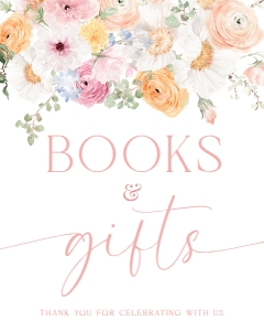 MIL-WHT-7-B3113 - MILLIE FLORAL - WHITE - BOOKS AND GIFTS SIGN - 8" x 10": MIL-WHT-7-B3113 - MILLIE FLORAL - WHITE - BOOKS AND GIFTS SIGN