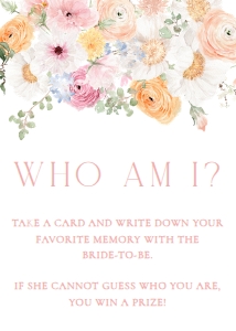 MIL-WHT-10-B3116 - MILLIE FLORAL - WHITE - WHO AM I GAME SIGN - 5" x 7": MIL-WHT-10-B3116 - MILLIE FLORAL - WHITE - WHO AM I GAME