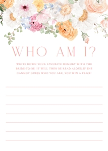 MIL-WHT-10-B3116 - MILLIE FLORAL - WHITE - WHO AM I GAME CARD - 5" x 7": MIL-WHT-10-B3116 - MILLIE FLORAL - WHITE - WHO AM I GAME