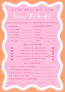 WAV-PKO-10-B3056 - WAVE - PINK ORANGE - KNOW THE BRIDE GAME - 5" x 7": WAV-PKO-10-B3056 - WAVE - PINK ORANGE - KNOW THE BRIDE GAME