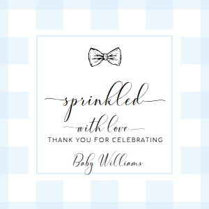 GIN-BLU-6-B3125 - GINGHAM - BLUE BOW TIE - SPRINKLED WITH LOVE TAG - 2.5" x 2.5": GIN-BLU-6-B3125 - GINGHAM - BLUE BOW TIE - SPRINKLED WITH LOVE TAG