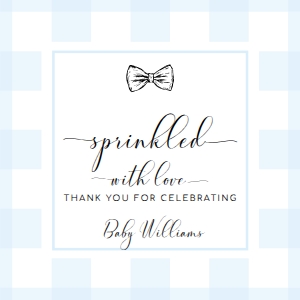 GIN-BLU-6-B3125 - GINGHAM - BLUE BOW TIE - SPRINKLED WITH LOVE TAG - 5cm x 5cm: GIN-BLU-6-B3125 - GINGHAM - BLUE BOW TIE - SPRINKLED WITH LOVE TAG