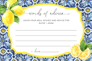 POS-BLY-10-B133 - POSITANO BLUE TILE LEMONS - WORDS OF ADVICE CARDS - 4" x 6": POS-BLY-10-B133 - POSITANO BLUE TILE LEMONS - WORDS OF ADVICE CARDS AND SIGN