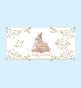 EAS-MLT-6-B3131 - EASTER - MULTI - BUNNY MONEY CHOCOLATE WRAPPER - 5.5" x 6": EAS-EGG-14-B3131 - EASTER - EGG BLUE - BUNNY MONEY
