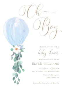 DAF-BLU-1-B3132 - DARLINGTON FLORAL - BLUE - OH BOY BABY SHOWER INVITATION - 5" x 7": DAF-BLU-1-B3137 - DARLINGTON FLORAL - BLUE - OH BOY BABY SHOWER INVITATION SUITE