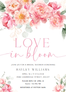 PIP-WHT-1-B3145 - PIPER - WHITE - BRIDAL SHOWER LOVE IN BLOOM INVITATION - 5" x 7": PIP-WHT-1-B3145 - PIPER - WHITE - BRIDAL SHOWER LOVE IN BLOOM INVITATION