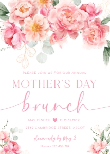 PIP-WHT-1-B3153 - PIPER - WHITE - MOTHER'S DAY BRUNCH INVITATION - 5" x 7": PIP-WHT-1-B3153 - PIPER - WHITE - MOTHER'S DAY BRUNCH INVITATION