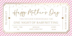 PAN-PKG-14-B3164 - PAINTLY - PINK GOLD - MOTHER'S DAY BABYSITTING VOUCHER - 4" x 8": PAN-PKG-14-B3164 - PAINTLY - PINK GOLD - MOTHER'S DAY BABYSITTING VOUCHER