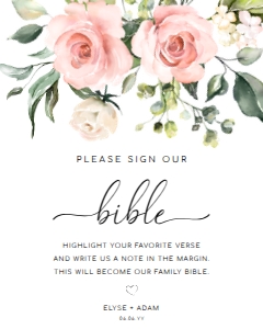 DAR-PNK-7-B3171 - DARCY FLORAL - PINK - SIGN OUR BIBLE SIGN - 8" x 10": DAR-PNK-7-B3171 - DARCY FLORAL - PINK - SIGN OUR BIBLE SIGN