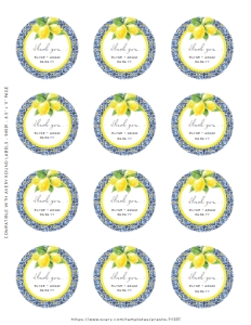 POS-BLY-6-B251 - POSITANO BLUE TILE - LEMONS - CIRCLE TAGS (Avery 94501) - LETTER: POS-BLY-6-B445 - POSITANO BLUE TILE - LEMONS - FAVOUR TAGS