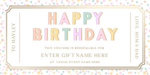 DOT-PMT-14-B2865 - DOT - PASTLE MULTI - BIRTHDAY CUSTOM GIFT CERTIFICATE - 4" x 8": DOT-PMT-14-B2865 - DOT - PASTLE MULTI - BIRTHDAY CUSTOM GIFT CERTIFICATE