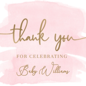 WAT-PNK-6-B329 - WATERCOLOUR PINK - GOLD - THANK YOU TAGS - 5cm x 5cm: WAT-PNK-6-B329 - WATERCOLOUR PINK - GOLD FOIL - THANK YOU FAVOUR TAGS
