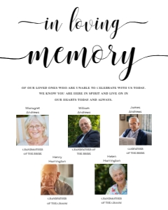LEY-WHT-7-B1973 - LEYTON SCRIPT - WHITE - IN LOVING MEMORY PHOTO SIGN - PORTRAIT - 16" x 20": LEY-WHT-7-B1973 - LEYTON SCRIPT - WHITE - IN LOVING MEMORY PHOTO SIGN