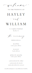 ELE-WHT-11-B3178 - ELLESMERE - WHITE - WEDDING PROGRAM - 4" x 9": ELE-WHT-11-B3178 - ELLESMERE - WHITE - WEDDING PROGRAM