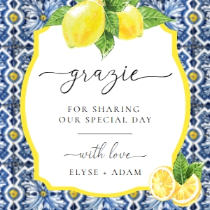 POS-BLY-6-B3236 - POSITANO - BLUE TILE - LEMONS - GRAZIE TAG - 2" x 2": POS-BLY-6-B3236 - POSITANO - BLUE TILE - LEMONS - GRAZIE TAG