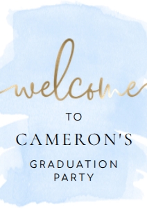 WAT-BLU-3-B005 - WATERCOLOUR BLUE GOLD - WELCOME SIGN - PORTRAIT - A1: WAT-BLU-3-B005 - WATERCOLOUR BLUE GOLD - WELCOME SIGN - LANDSCAPE