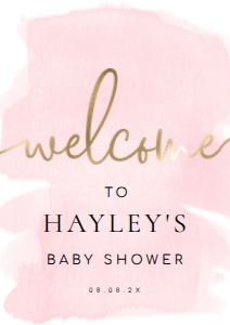 WAT-PNK-3-B005-WATERCOLOUR PINK - WELCOME SIGN - PORTRAIT - A1: WAT-PNK-3-B005 - WATERCOLOUR PINK - GOLD - WELCOME SIGN