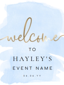 WAT-BLU-3-B005 - WATERCOLOUR BLUE GOLD - WELCOME SIGN - PORTRAIT - 18" x 24": WAT-BLU-3-B005 - WATERCOLOUR BLUE GOLD - WELCOME SIGN - LANDSCAPE