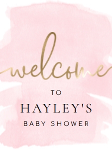 WAT-PNK-3-B005-WATERCOLOUR PINK - WELCOME SIGN - PORTRAIT - 18" x 24": WAT-PNK-3-B005 - WATERCOLOUR PINK - GOLD - WELCOME SIGN