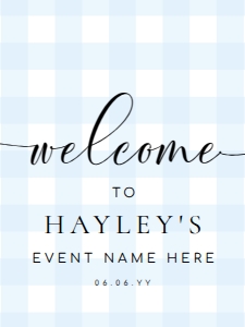GIN-BLU-3-B011-GINGHAM BLUE - WELCOME SIGN - PORTRAIT - 18" x 24": GIN-BLU-3-B011-GINGHAM BLUE - WELCOME SIGN