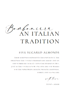 ELE-WHT-7-B3265 - ELLESMERE - WHITE - FIVE SUGARED ALMONDS SIGN - A4: ELE-WHT-7-B3265 - ELLESMERE - WHITE - FIVE SUGARED ALMONDS SIGN