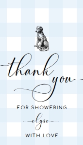 GIN-BLU-6-B3299 - GINGHAM - BLUE DOG - THANK YOU TAG - 2" x 3.5": GIN-BLU-6-B3299 - GINGHAM - BLUE DOG - THANK YOU TAG