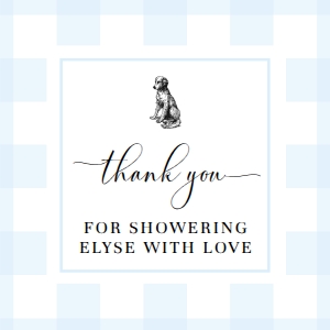 GIN-BLU-6-B3299 - GINGHAM - BLUE DOG - THANK YOU TAG - 2" x 2": GIN-BLU-6-B3299 - GINGHAM - BLUE DOG - THANK YOU TAG