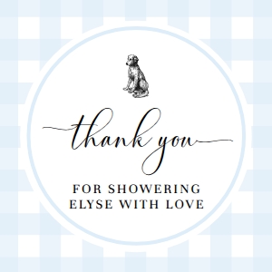 GIN-BLU-6-B3299 - GINGHAM - BLUE DOG - THANK YOU TAG - 2" x 2": GIN-BLU-6-B3299 - GINGHAM - BLUE DOG - THANK YOU TAG