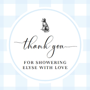 GIN-BLU-6-B3299 - GINGHAM - BLUE DOG - THANK YOU TAG - 5cm x 5cm: GIN-BLU-6-B3299 - GINGHAM - BLUE DOG - THANK YOU TAG