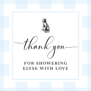 GIN-BLU-6-B3299 - GINGHAM - BLUE DOG - THANK YOU TAG - 5cm x 5cm: GIN-BLU-6-B3299 - GINGHAM - BLUE DOG - THANK YOU TAG