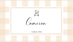GIN-TAN-5-B3301 - GINGHAM - TAN TEDDY - FLAT PLACE CARD - 2" x 3.5": GIN-TAN-5-B3301 - GINGHAM - TAN TEDDY - PLACE CARDS