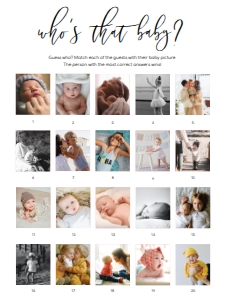 LUC-WHT-10-B1626 - LUCAS SCRIPT - WHITE - WHO'S THAT BABY PHOTO GAME 20 PHOTOS - 18" x 24": LUC-WHT-10-B1626 - LUCAS SCRIPT - WHITE - WHO'S THAT BABY PHOTO GAME