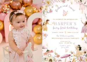 FAR-MLT-1-B3315 - FAIRY - MULTI - FIRST BIRTHDAY PHOTO INVITATION - A6: FAR-MLT-1-B3315 - FAIRY - MULTI - FIRST BIRTHDAY PHOTO INVITATION