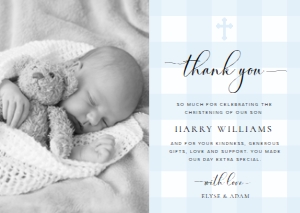 GIN-BLU-8-B3317 - GINGHAM - BLUE - PHOTO THANK YOU CARD - A6: GIN-BLU-8-B3317 - GINGHAM - BLUE - PHOTO THANK YOU CARD