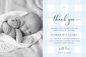 GIN-BLU-8-B3317 - GINGHAM - BLUE - PHOTO THANK YOU CARD - 4" x 6": GIN-BLU-8-B3317 - GINGHAM - BLUE - PHOTO THANK YOU CARD