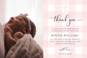GIN-PNK-8-B3317 - GINGHAM - PINK - PHOTO THANK YOU CARD - 4" x 6": GIN-PNK-8-B3317 - GINGHAM - PINK - PHOTO THANK YOU CARD