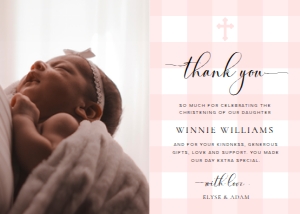 GIN-PNK-8-B3317 - GINGHAM - PINK - PHOTO THANK YOU CARD - 5" x 7": GIN-PNK-8-B3317 - GINGHAM - PINK - PHOTO THANK YOU CARD