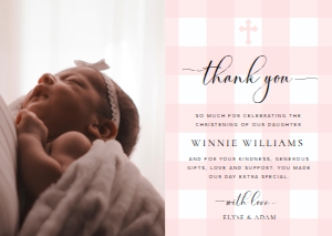 GIN-PNK-8-B3317 - GINGHAM - PINK - PHOTO THANK YOU CARD - A6: GIN-PNK-8-B3317 - GINGHAM - PINK - PHOTO THANK YOU CARD