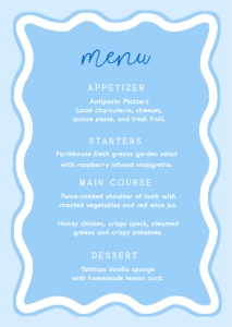 WAV-BLU-12-B3321 - WAVE - BLUE - MENU - A6: WAV-BLU-12-B3321 - WAVE - BLUE - MENU