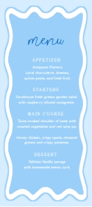 WAV-BLU-12-B3321 - WAVE - BLUE - MENU - 4" x 9": WAV-BLU-12-B3321 - WAVE - BLUE - MENU