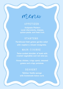 WAV-BLU-12-B3321 - WAVE - BLUE - MENU - 5" x 7": WAV-BLU-12-B3321 - WAVE - BLUE - MENU