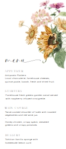 MEW-WHT-12-B3339 - MEWS FLORAL - WHITE - MENU - 4" x 9": MEW-WHT-12-B3339 - MEWS FLORAL - WHITE - MENU