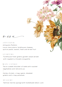 MEW-WHT-12-B3339 - MEWS FLORAL - WHITE - MENU - 5" x 7": MEW-WHT-12-B3339 - MEWS FLORAL - WHITE - MENU