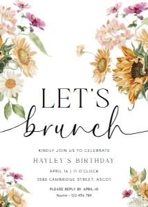 MEW-WHT-1-B3355 - MEWS FLORAL - WHITE - LET'S BRUNCH INVITATION - 5" x 7": MEW-WHT-1-B3355 - MEWS FLORAL - WHITE - LET'S BRUNCH INVITATION