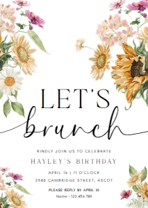 MEW-WHT-1-B3355 - MEWS FLORAL - WHITE - LET'S BRUNCH INVITATION - A6: MEW-WHT-1-B3355 - MEWS FLORAL - WHITE - LET'S BRUNCH INVITATION