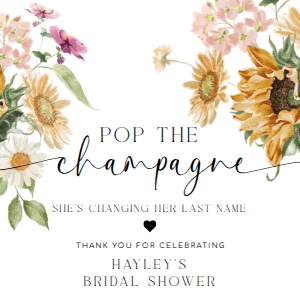 MEW-WHT-6-B3358 - MEWS FLORAL - WHITE - POP THE CHAMPAGNE TAG - 3" x 3": MEW-WHT-6-B3358 - MEWS FLORAL - WHITE - POP THE CHAMPAGNE TAG