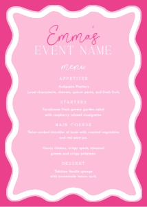 WAV-HPK-12-B3360 - WAVE - HOT PINK - MENU - 5" x 7": WAV-HPK-12-B3360 - WAVE - HOT PINK - MENU